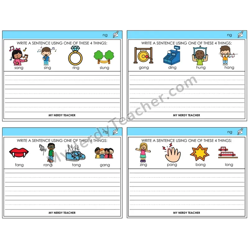 NG Digraph Write a Sentence Task Cards — Decodable Sentences