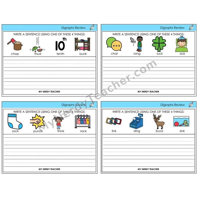 Digraphs Review Write a Sentence Task Cards — Decodable Sentences