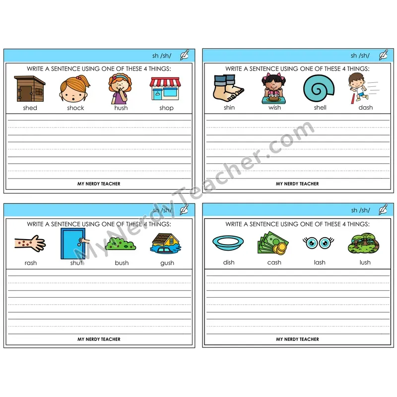 SH Digraph Write a Sentence Task Cards — Decodable Sentences