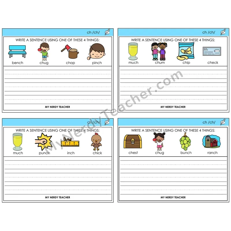 CH Digraph Write a Sentence Task Cards — Decodable Sentences