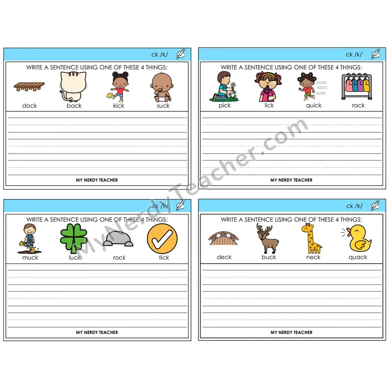CK Digraph Write a Sentence Task Cards — Decodable Sentences