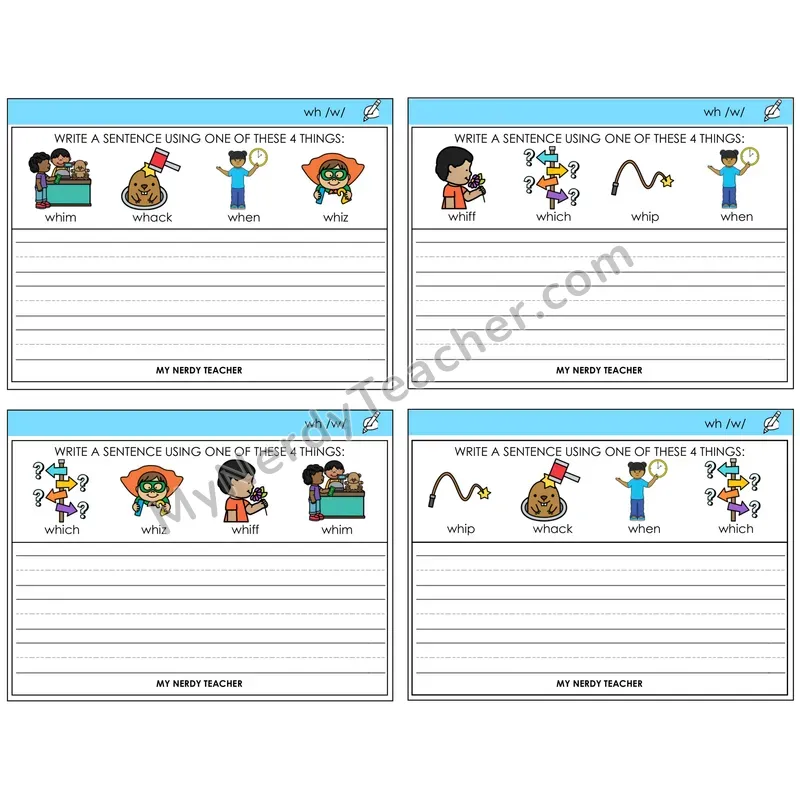 WH Digraph Write a Sentence Task Cards — Decodable Sentences