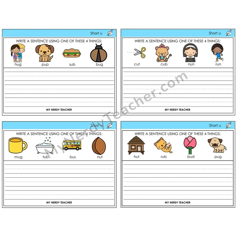 Short U Write a Sentence Task Cards — Decodable Sentences
