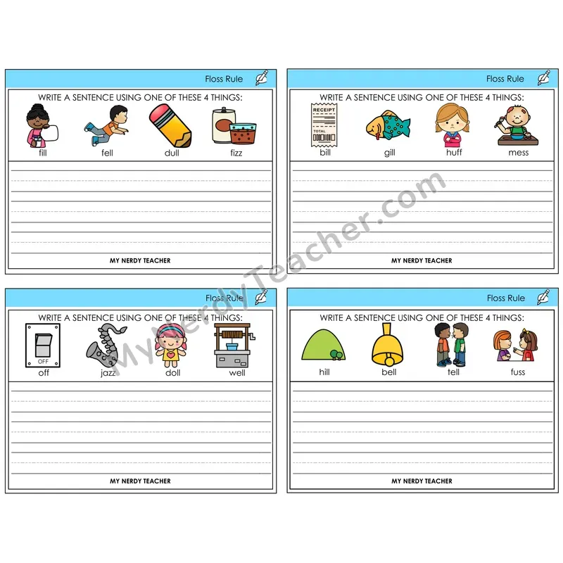 Floss Rule (ff, ll, ss, zz) Write a Sentence Task Cards — Decodable Sentences