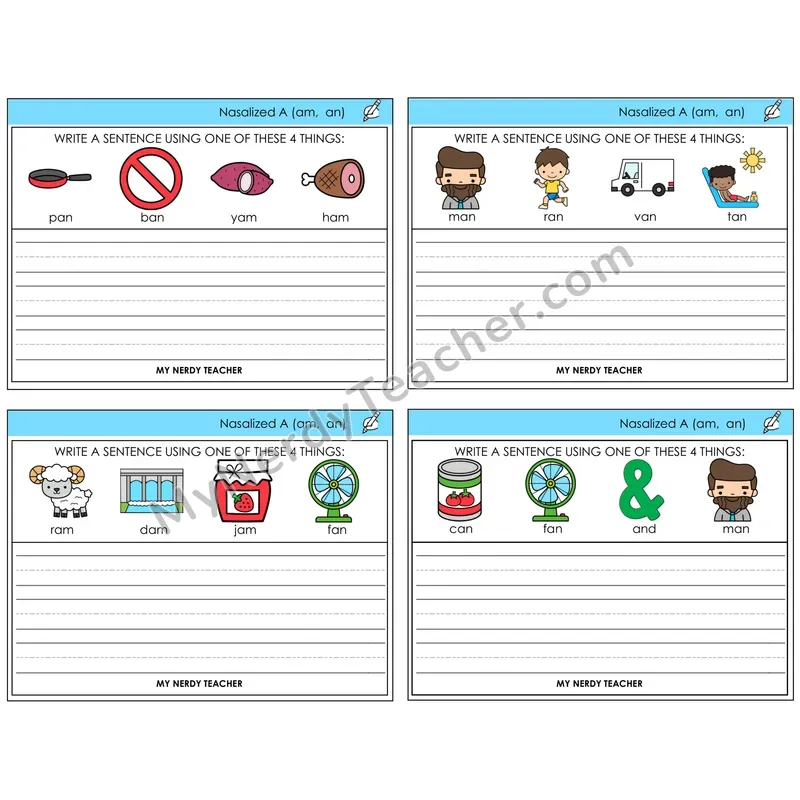 Nasalized A (am, an) Write a Sentence Task Cards — Decodable Sentences