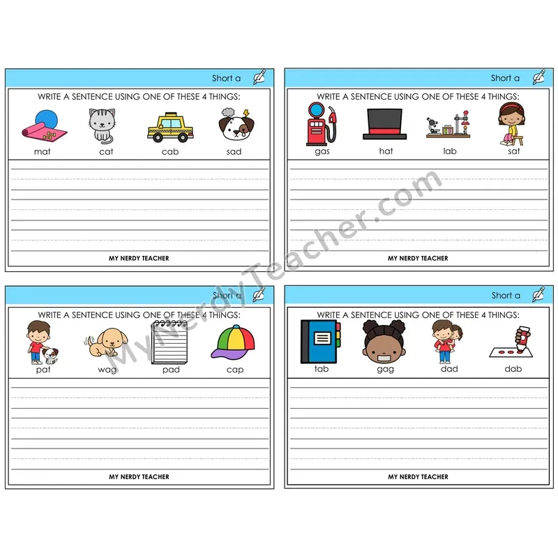 Short A Write a Sentence Task Cards — Decodable Sentences