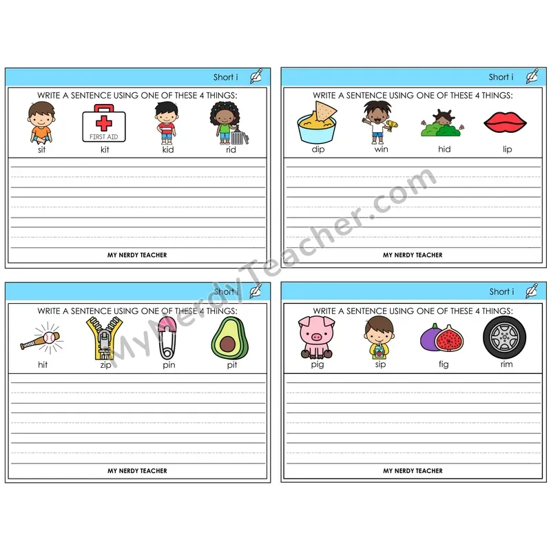 Short I Write a Sentence Task Cards — Decodable Sentences