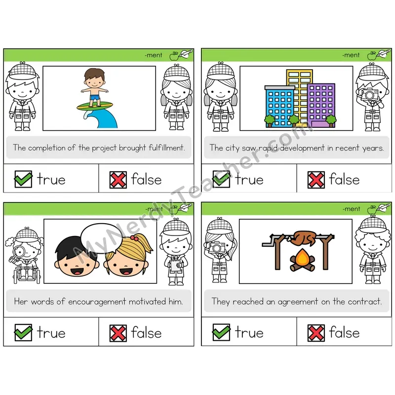 Suffix -ment True or False Task Cards — Decodable Sentences