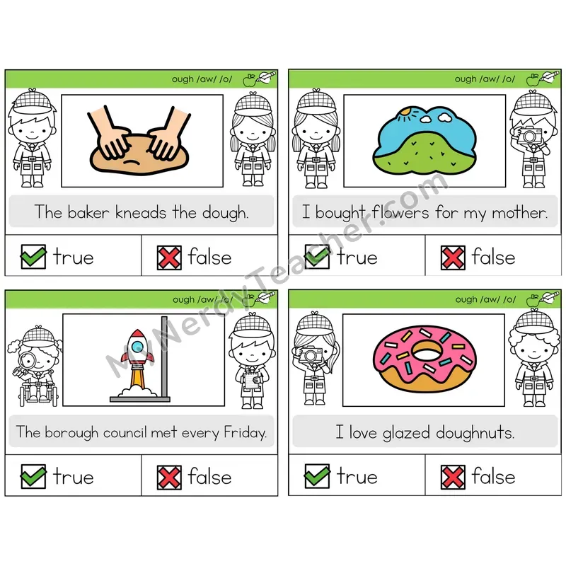 ough Spellings True or False Task Cards — Decodable Sentences