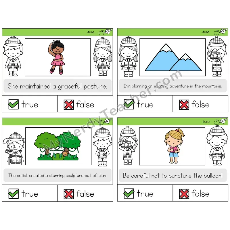 Suffix -ture True or False Task Cards — Decodable Sentences