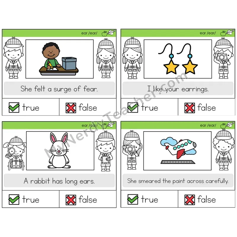 ear (/ear/) True or False Task Cards — Decodable Sentences