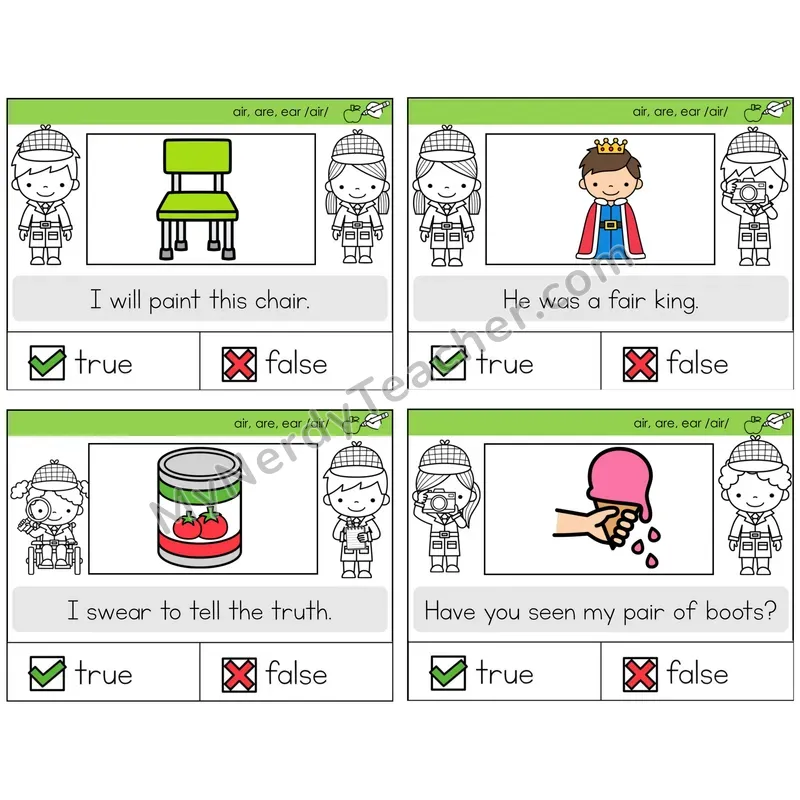 air, are, ear (/air/) True or False Task Cards — Decodable Sentences