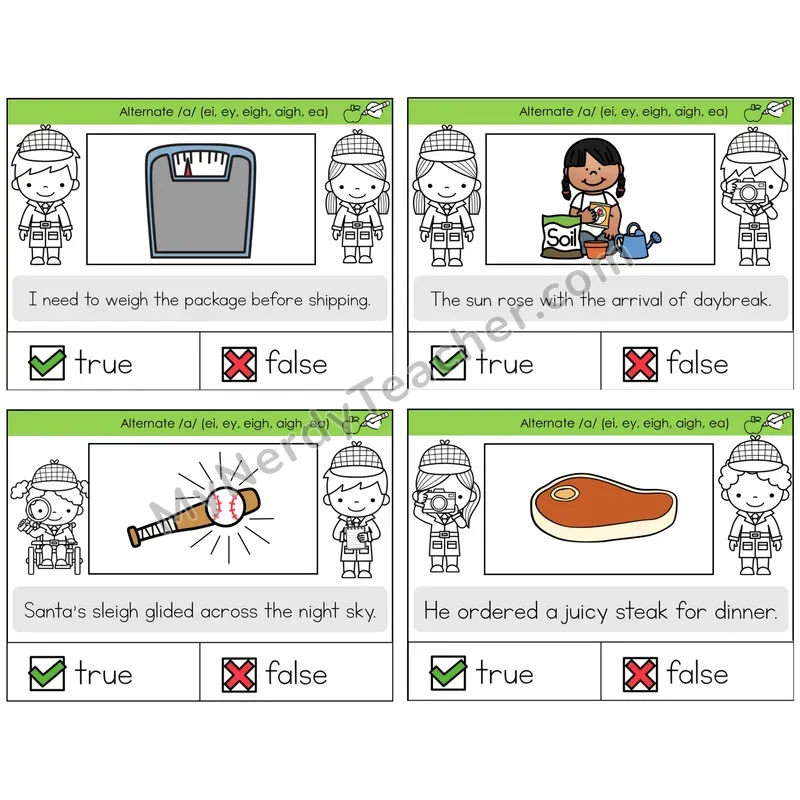 Alternate Long A Spellings True or False Task Cards — Decodable Sentences