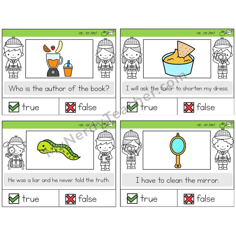 -ar and -or (/er/) True or False Task Cards — Decodable Sentences