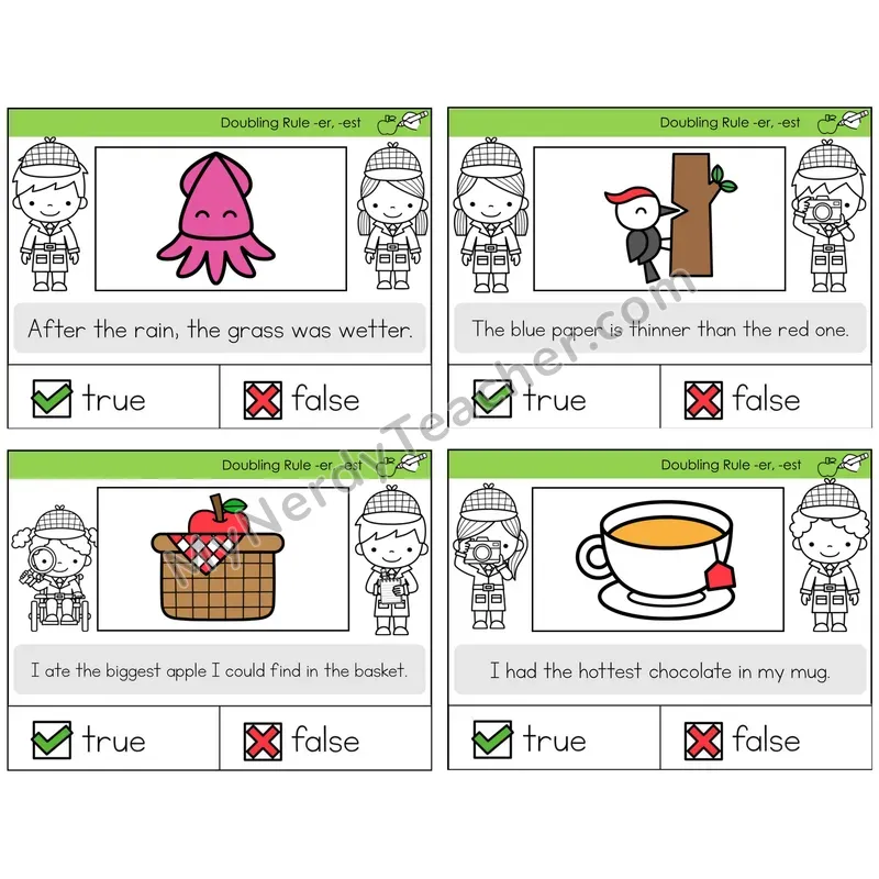 Doubling Rule -er, -est True or False Task Cards — Decodable Sentences