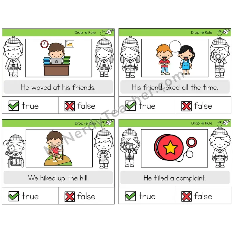 Drop -e Rule True or False Task Cards — Decodable Sentences
