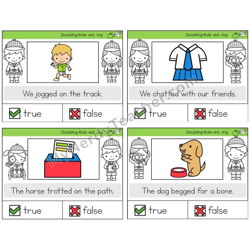 Doubling Rule -ed, -ing True or False Task Cards — Decodable Sentences