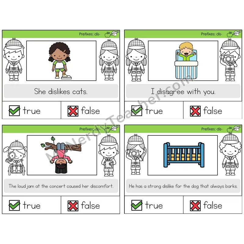 Prefix dis- True or False Task Cards — Decodable Sentences