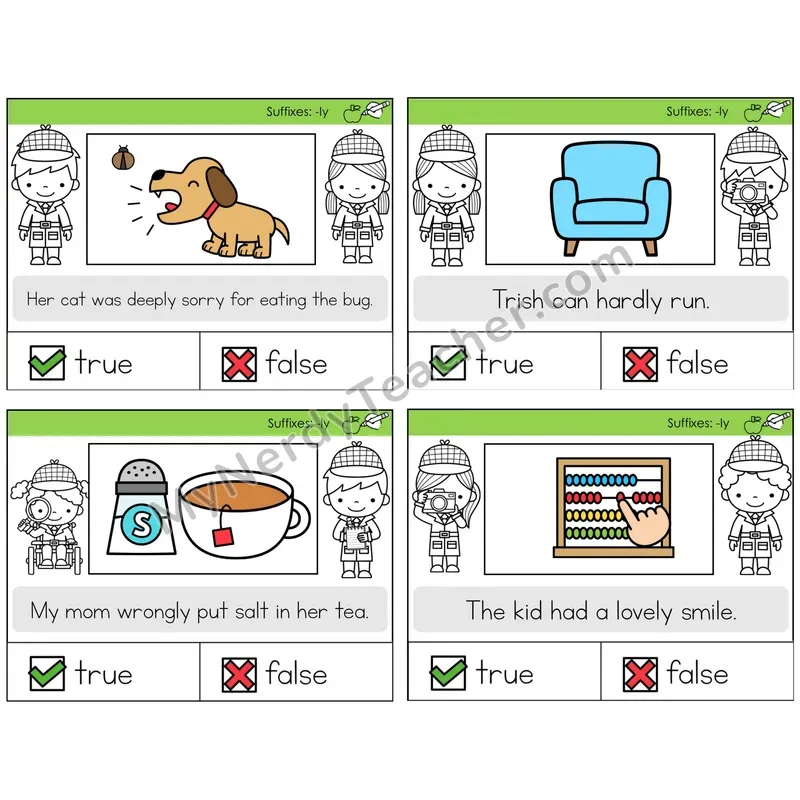 Suffix -ly True or False Task Cards — Decodable Sentences