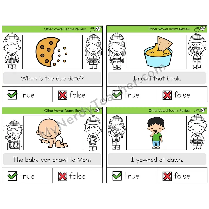Other Vowel Teams Review True or False Task Cards — Decodable Sentences