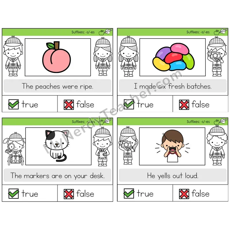 Suffixes -s and -es True or False Task Cards — Decodable Sentences