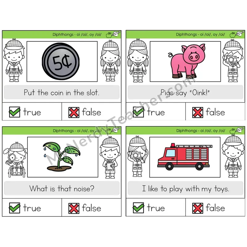 Diphthong OI and OY True or False Task Cards — Decodable Sentences