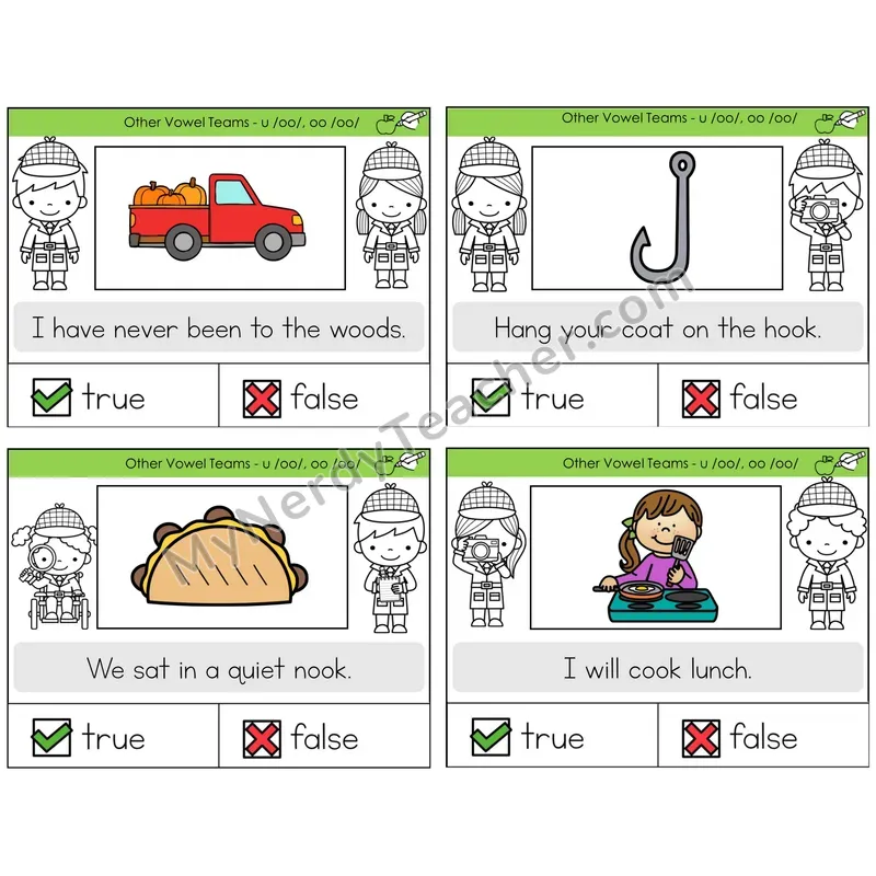 Short OO and U (/oo/) True or False Task Cards — Decodable Sentences