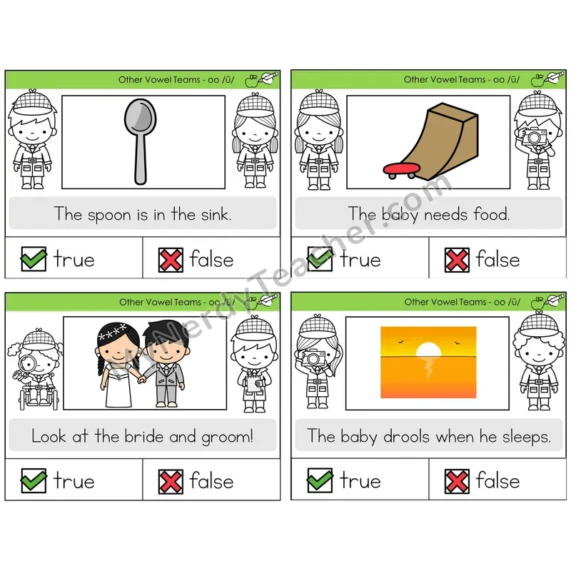 Long OO (/ū/) True or False Task Cards — Decodable Sentences