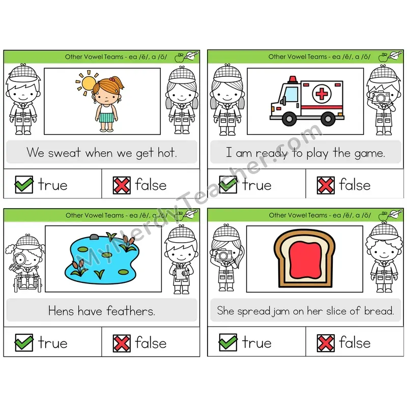 EA (short e) and A (short o) True or False Task Cards — Decodable Sentences