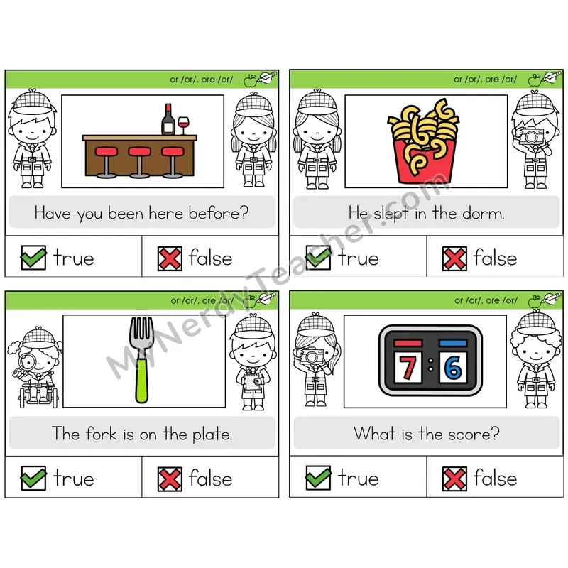 R-Controlled OR and ORE True or False Task Cards — Decodable Sentences