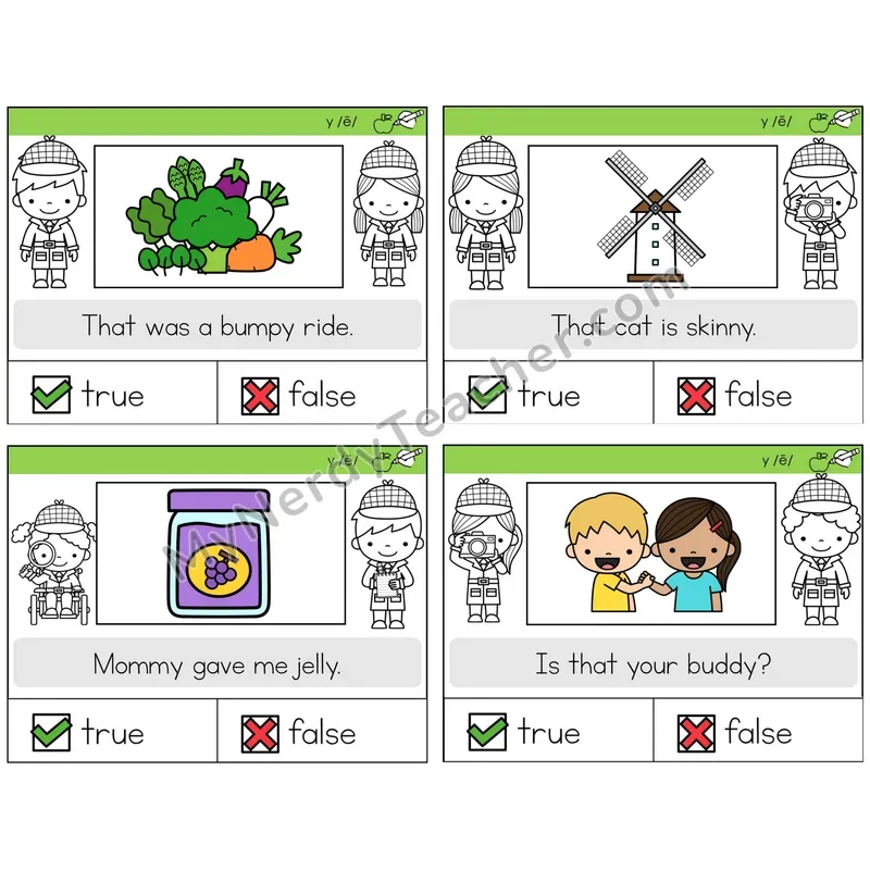 Y as Long E True or False Task Cards — Decodable Sentences