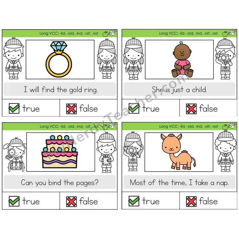 Long VCC Patterns True or False Task Cards — Decodable Sentences