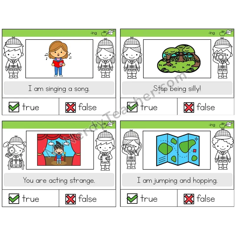 Suffix -ing True or False Task Cards — Decodable Sentences