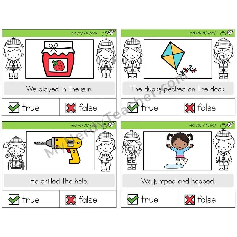 Suffix -ed True or False Task Cards — Decodable Sentences