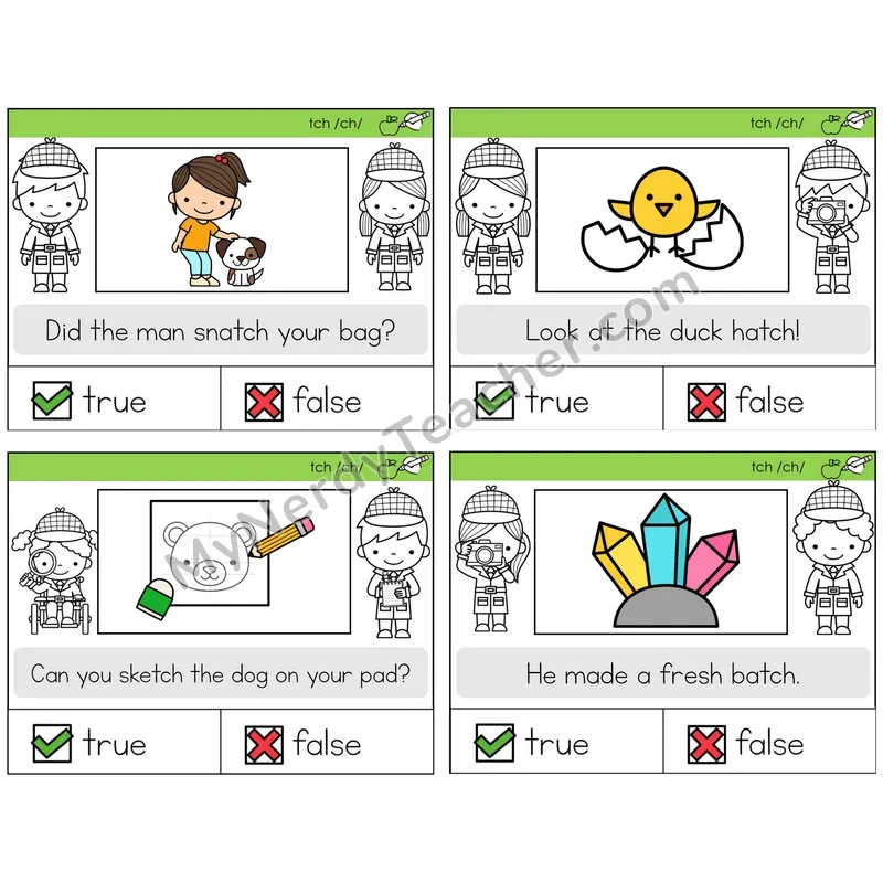 TCH Trigraph True or False Task Cards — Decodable Sentences