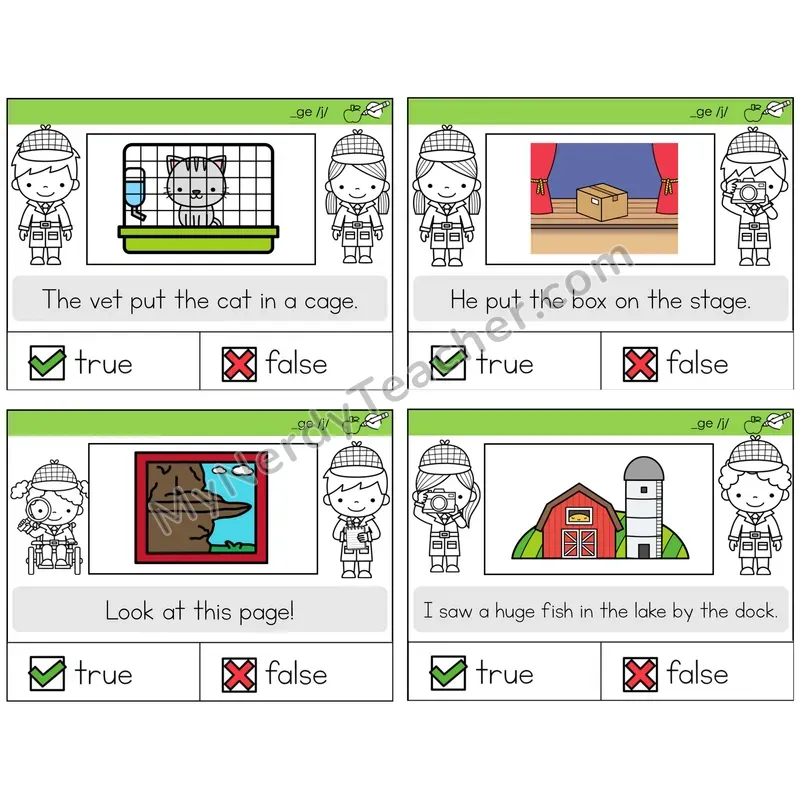 Soft G (_ge) True or False Task Cards — Decodable Sentences