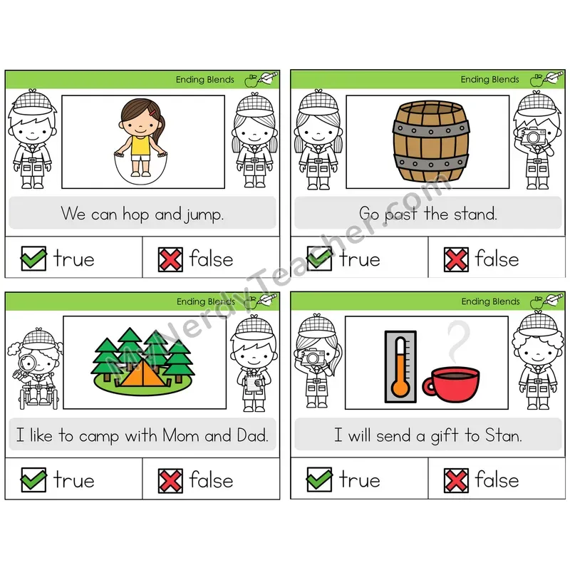 Ending Blends True or False Task Cards — Decodable Sentences