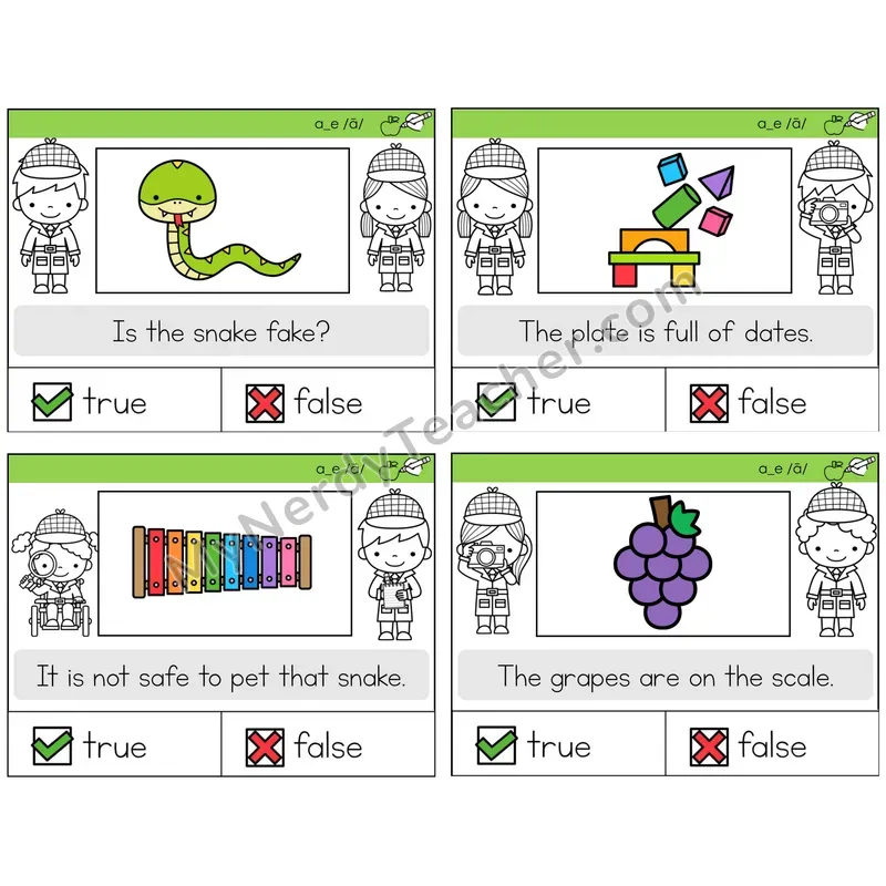 Long A VCe (a_e) True or False Task Cards — Decodable Sentences