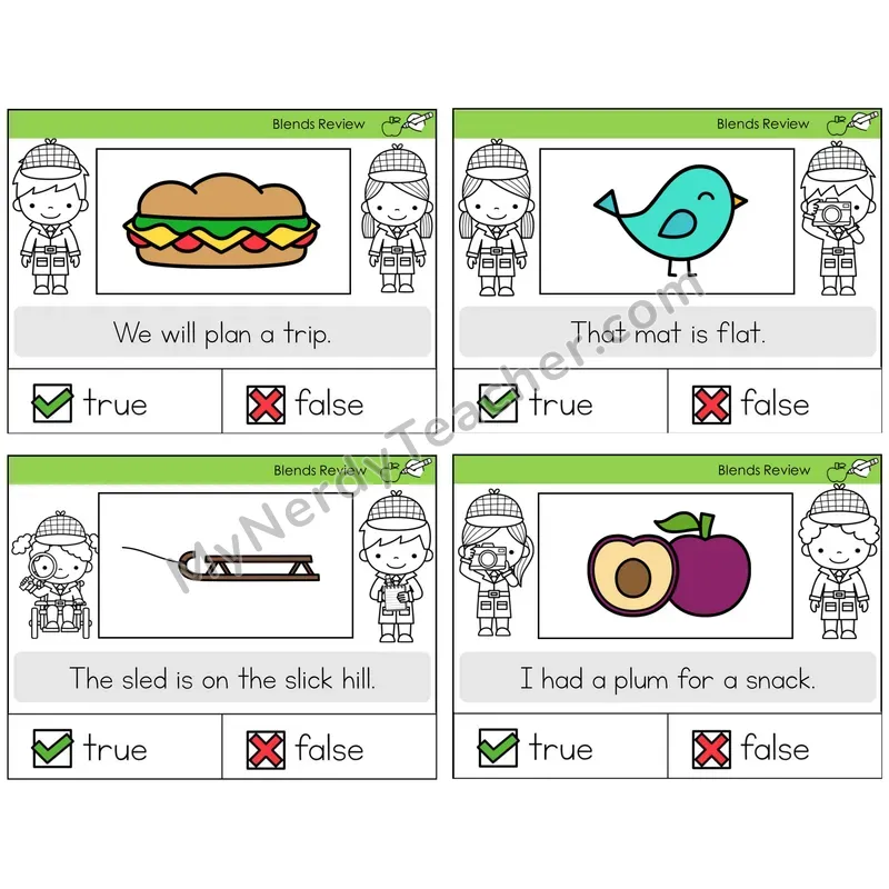 Blends Review True or False Task Cards — Decodable Sentences
