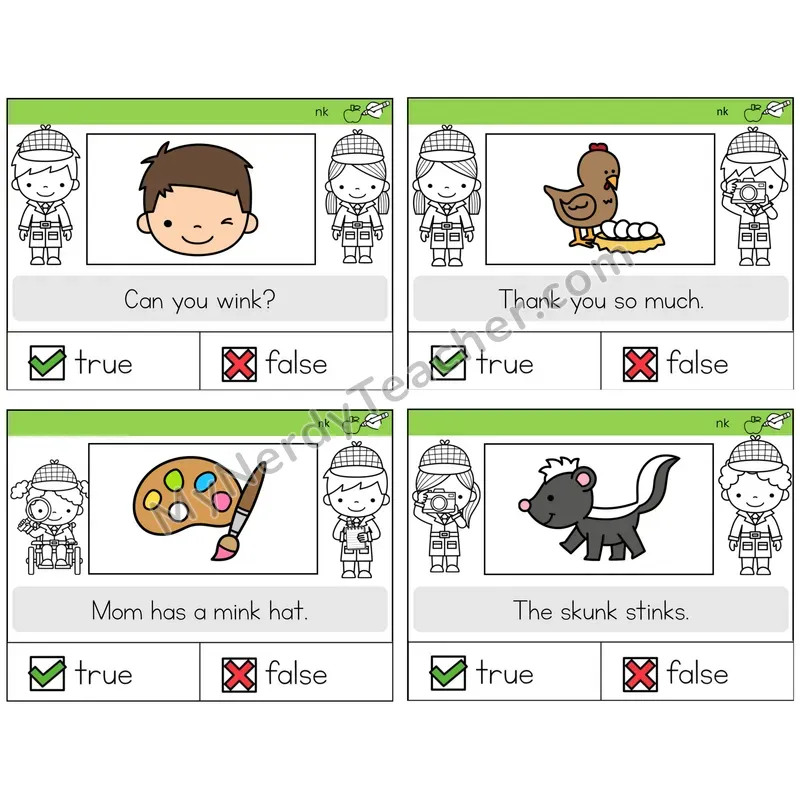 NK Digraph True or False Task Cards — Decodable Sentences