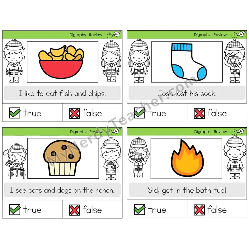 Digraphs Review True or False Task Cards — Decodable Sentences