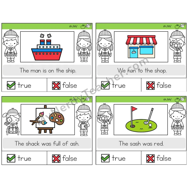 SH Digraph True or False Task Cards — Decodable Sentences