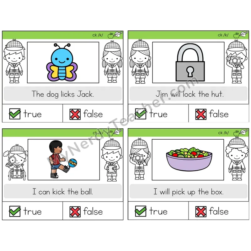 CK Digraph True or False Task Cards — Decodable Sentences