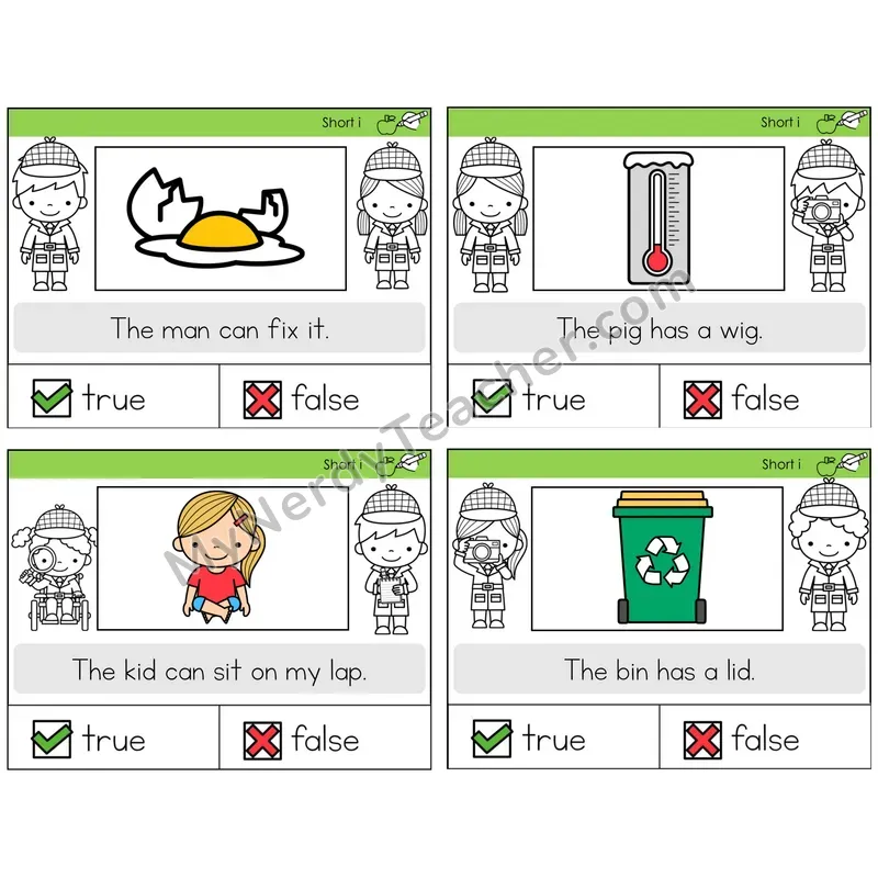Short I True or False Task Cards — Decodable Sentences