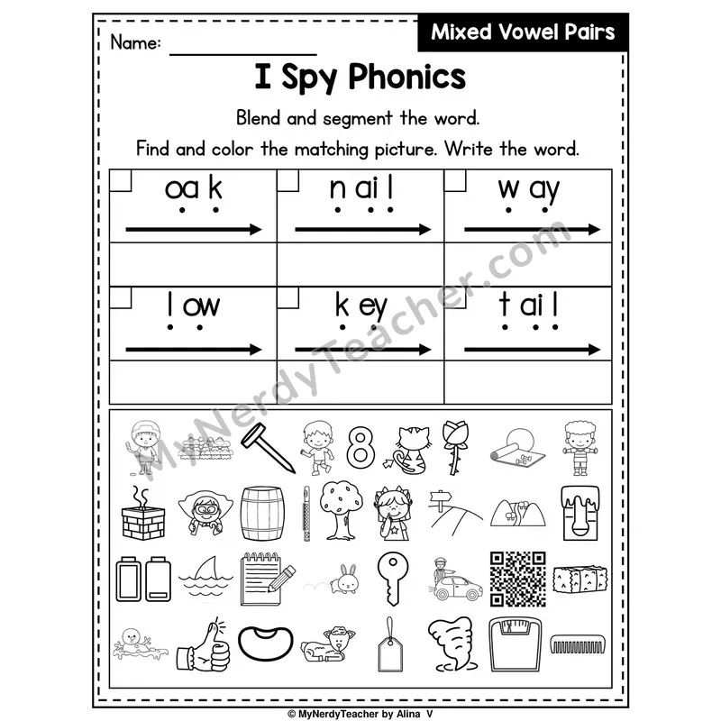 I Spy Phonics Worksheet — Mixed Long Vowel Teams