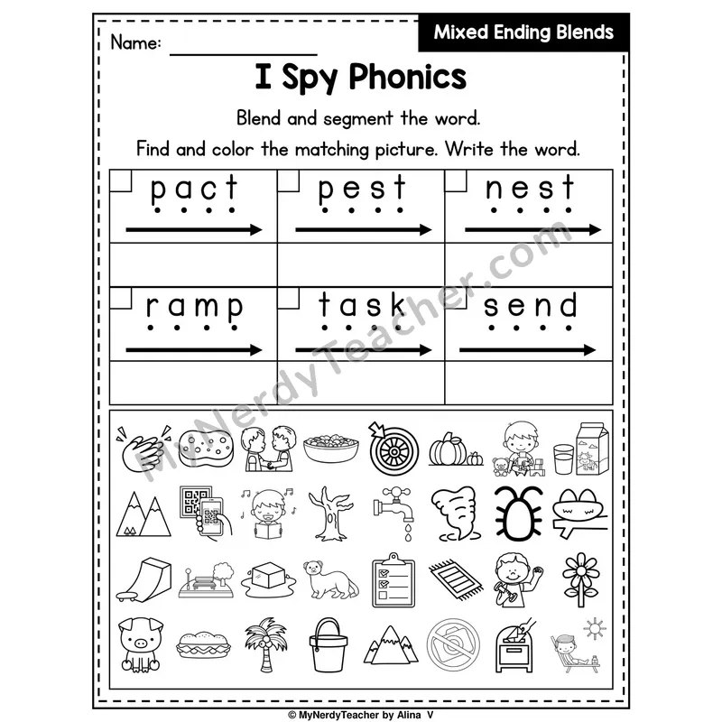 I Spy Phonics Worksheet — Mixed Ending Blends