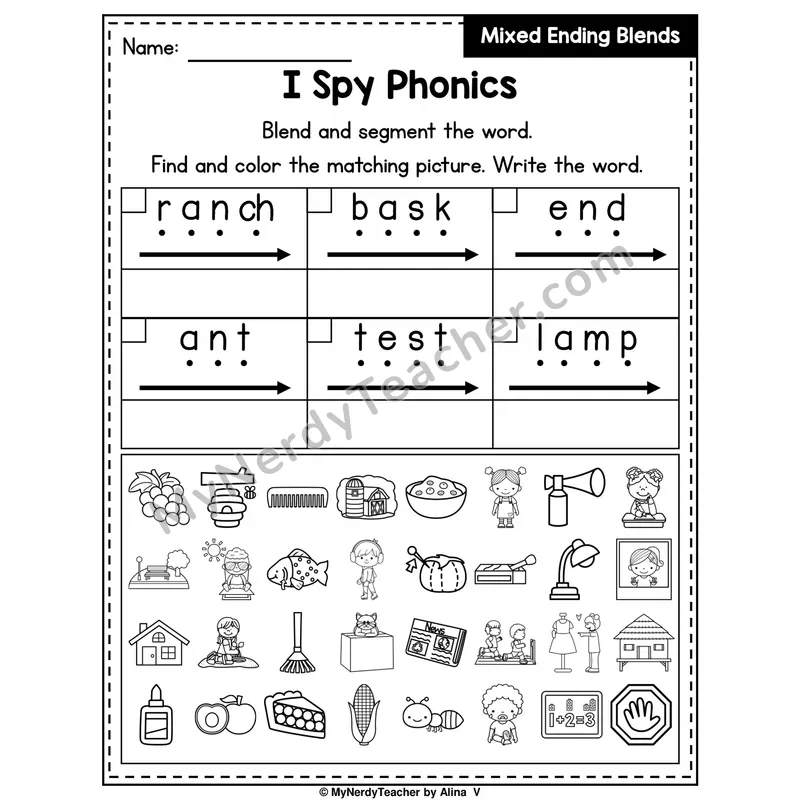 I Spy Phonics Worksheet — Mixed Ending Blends