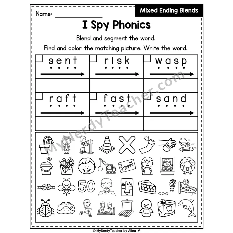 I Spy Phonics Worksheet — Mixed Ending Blends
