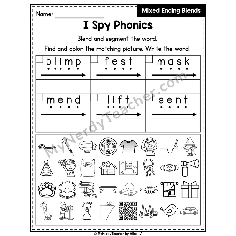 I Spy Phonics Worksheet — Mixed Ending Blends