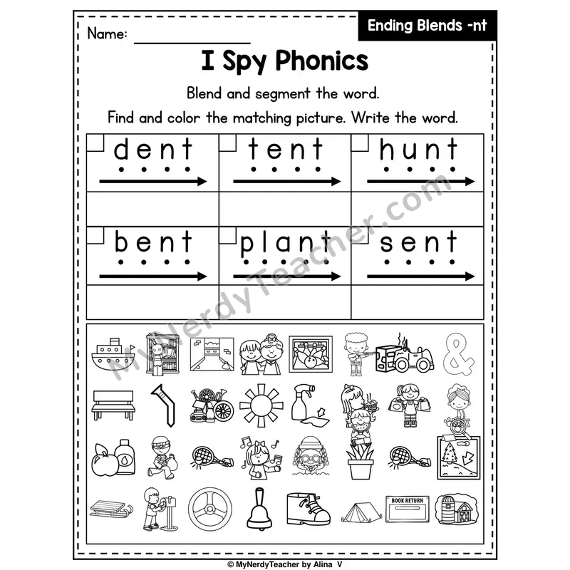 I Spy Phonics Worksheet — Ending Blend — nt